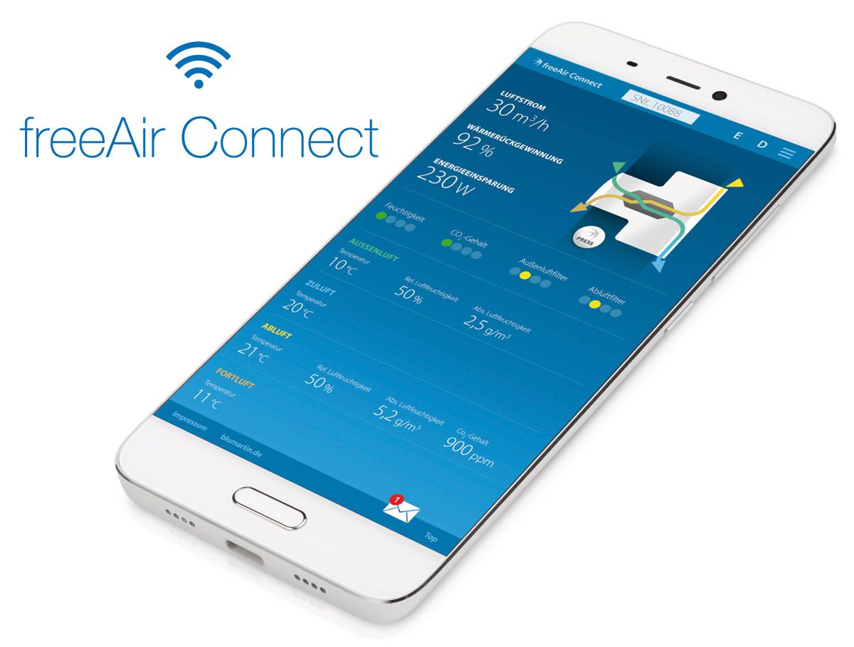 Lüftungsgerät freeAir 100 von bluMartin serienmäßig WLAN-fähig